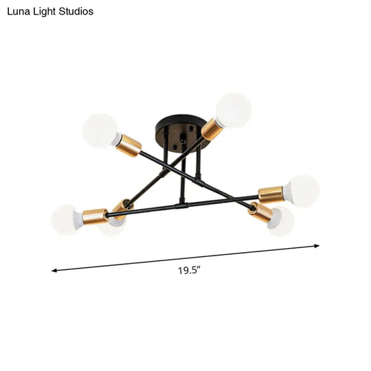 Modern Nordic Metal Semi Flush Mount Ceiling Light Fixture - 6 Lights Black/White Bedroom Lighting