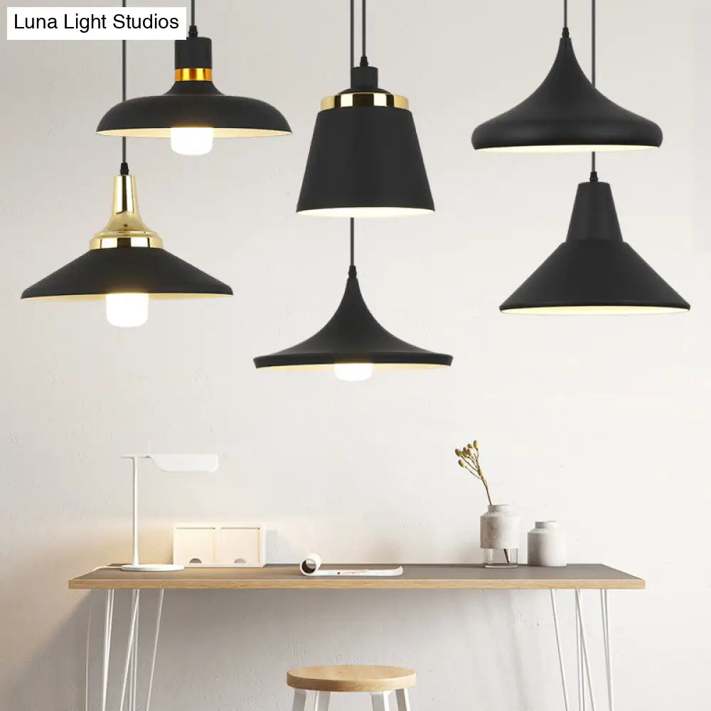Modern Nordic Pendant Light – 1-Light Metallic Suspension Fixture In Black