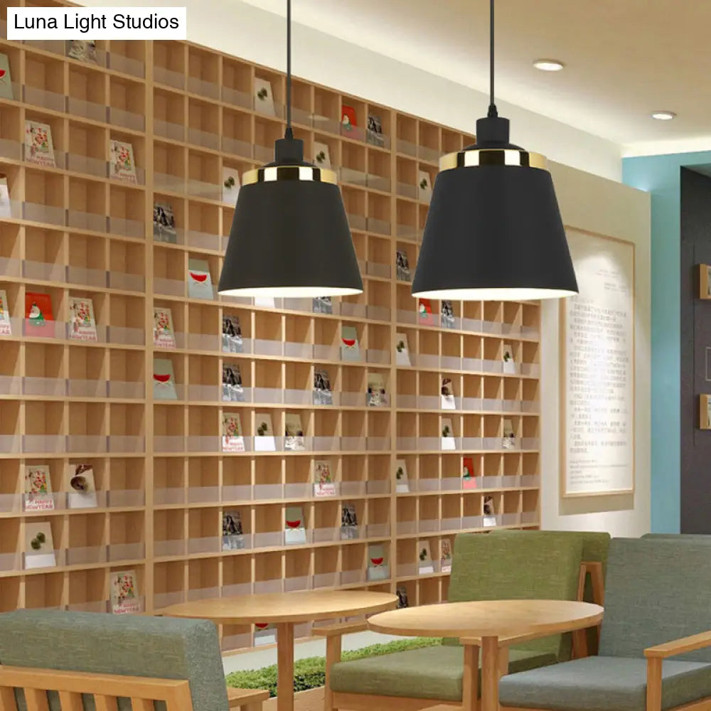 Modern Nordic Pendant Light – 1-Light Metallic Suspension Fixture In Black / Cylinder