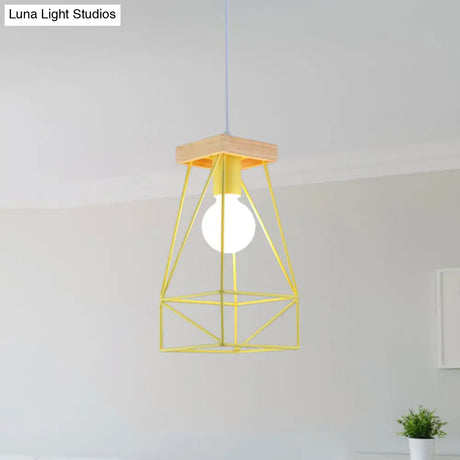 Modern Nordic Pendant Light - Metal Cage Shade 1 Head Ceiling Fixture In Black/Blue
