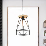 Modern Nordic Pendant Light - Metal Cage Shade 1 Head Ceiling Fixture In Black/Blue Black