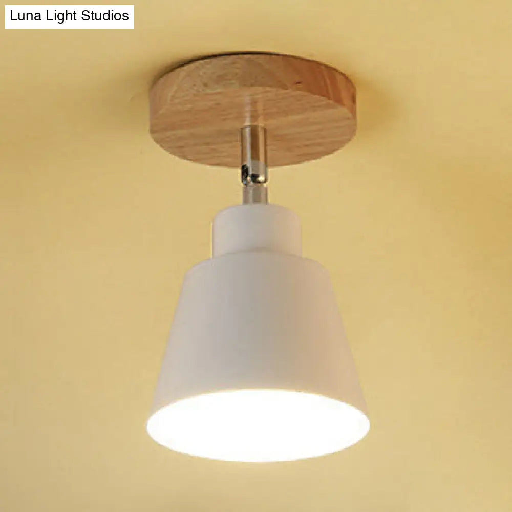 Modern Nordic Semi-Flush Mount - Sleek 1 Light Ceiling Fixture In Black/White Metal & Wood White