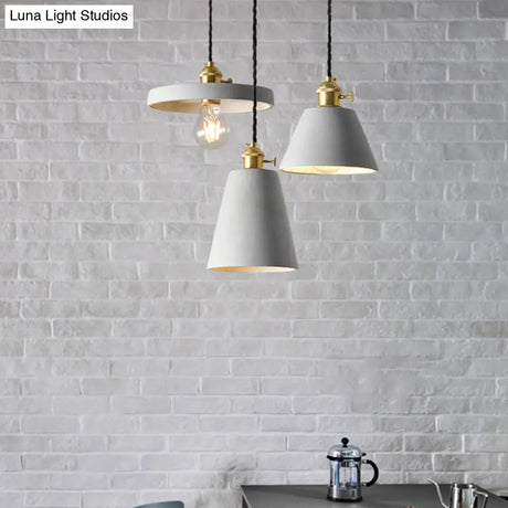 Modern Nordic Single-Bulb Grey Horn Shaped Ceiling Pendant With Cement Shade