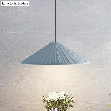 Modern Nordic Style Conic Pendant Light In Blue/Pink/White - Ribbed Design 12.5’/16.5’ Width