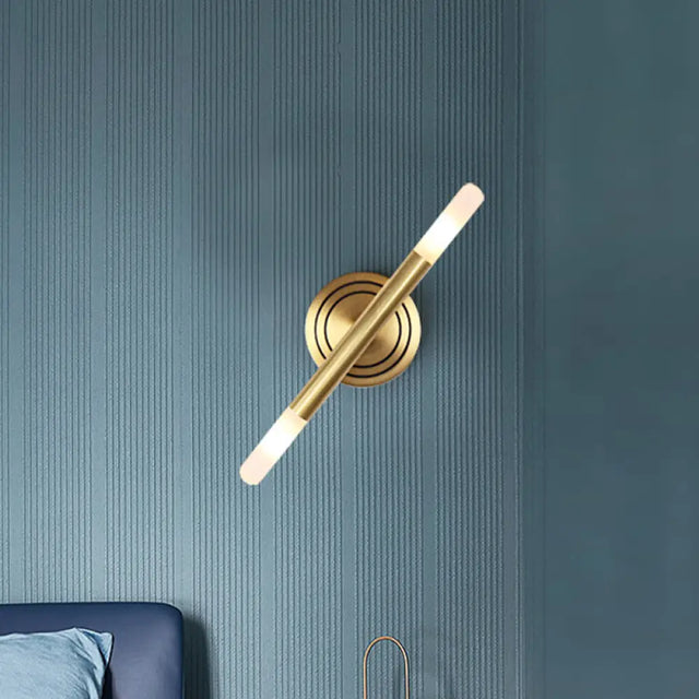 Modern Nordic Style Metal Wall-Mount Sconce Lamp - Slim Tube Design With Brass Finish 2 Heads