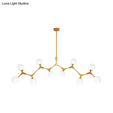 Modern Nordic Style Opal Glass Branch Hanging Lamp With Gold Chandelier Light - 5/6/7 Lights