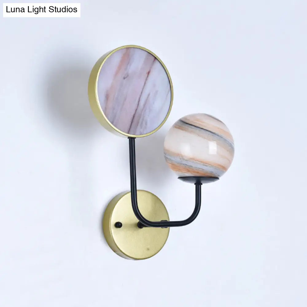 Modern Nordic Style Round Wall Light - Black/Gold Finish Led Moon Glass Lamp