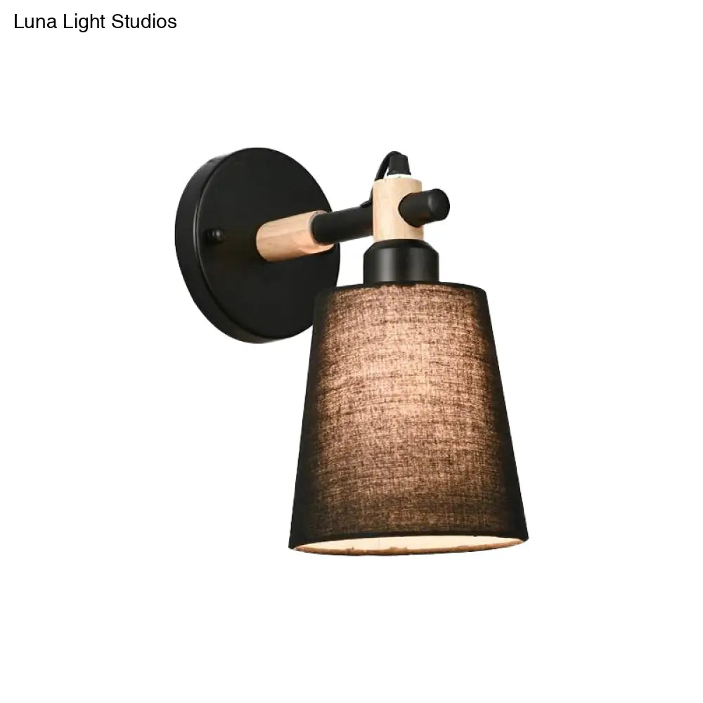 Modern Nordic Wall Lamp With Horn Shade And Wood Joint In Black/White - 1-Light Sconce