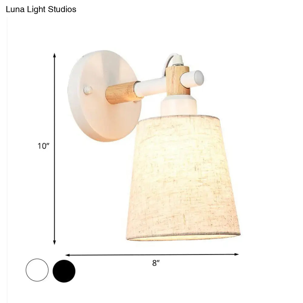 Modern Nordic Wall Lamp With Horn Shade And Wood Joint In Black/White - 1-Light Sconce