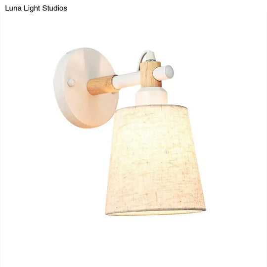 Modern Nordic Wall Lamp With Horn Shade And Wood Joint In Black/White - 1-Light Sconce