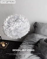 Modern Nordic White Feather Globe Pendant Light For Bedroom Ceiling