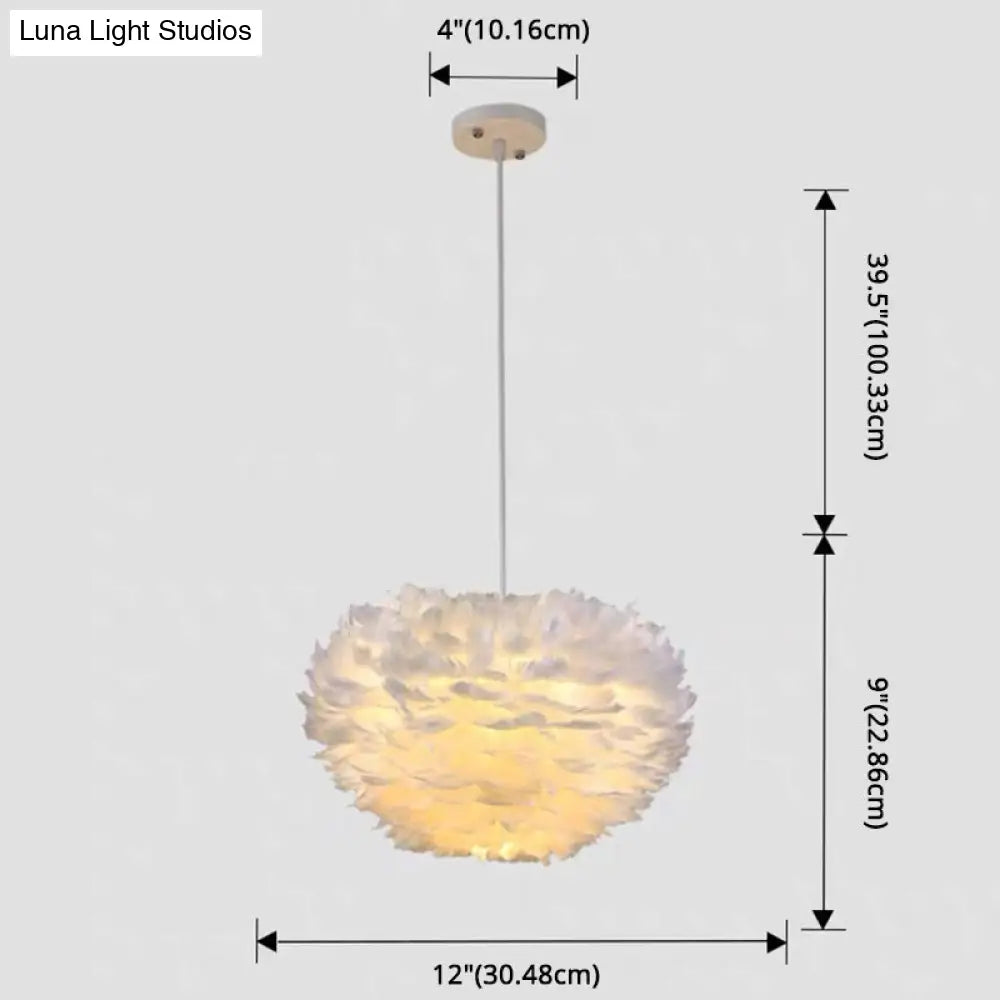 Modern Nordic White Feather Globe Pendant Light For Bedroom Ceiling