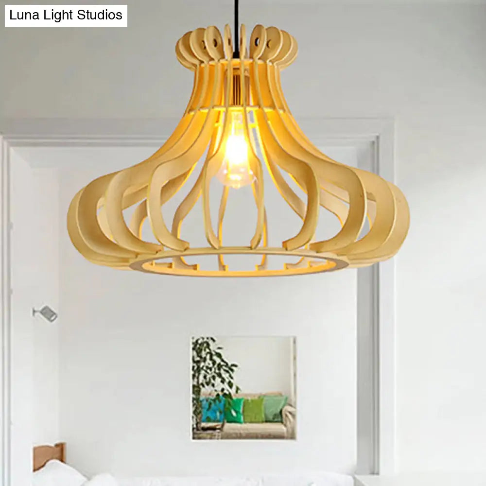 Modern Onion Pendant Lamp: Wood & Beige For Stylish Bedroom Lighting