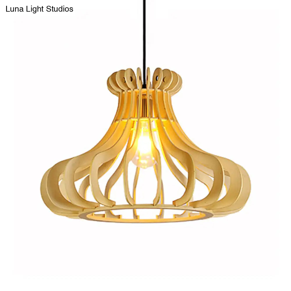 Modern Onion-Shaped Pendant Wood 1-Light Hanging Lamp - Beige