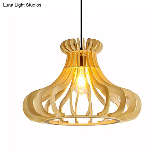 Modern Onion-Shaped Pendant Wood 1-Light Hanging Lamp - Beige