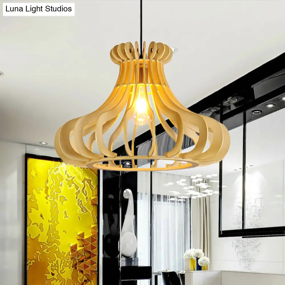 Modern Onion Pendant Lamp: Wood & Beige For Stylish Bedroom Lighting