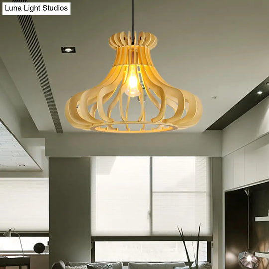 Modern Onion Pendant Lamp: Wood & Beige For Stylish Bedroom Lighting