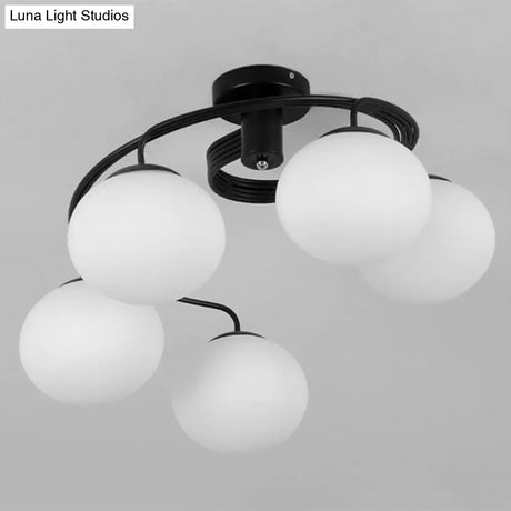 Modern Opal Glass Ceiling Mount Light Fixture For Bedroom - Ball Semi Flush