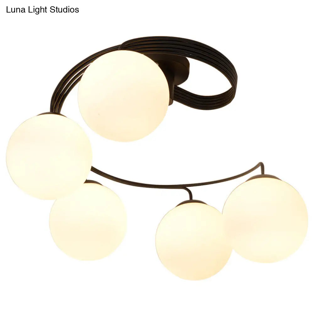 Modern Opal Glass Ceiling Mount Light Fixture For Bedroom - Ball Semi Flush