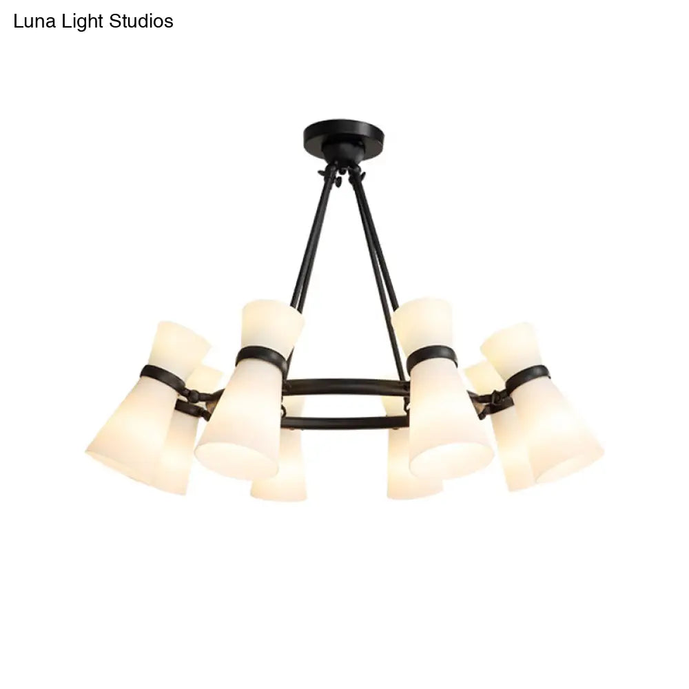 Modern Opal Glass Chandelier - Wide Flare 16 Bulbs Black/Gold Pendant Light Fixture