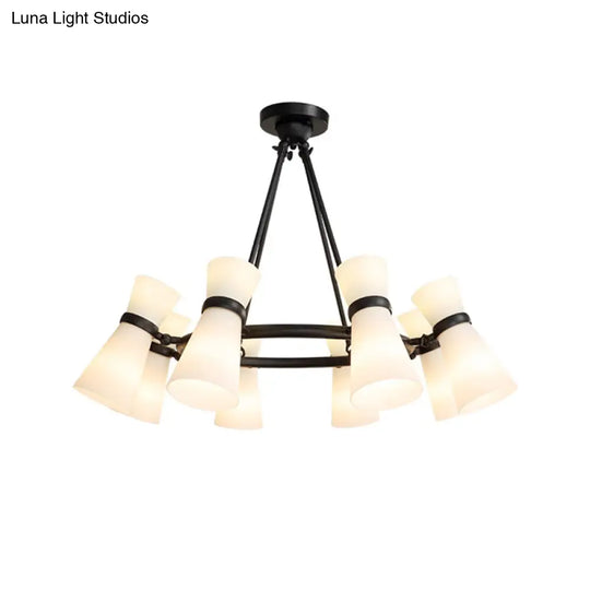 Modern Opal Glass Chandelier - Wide Flare 16 Bulbs Black/Gold Pendant Light Fixture