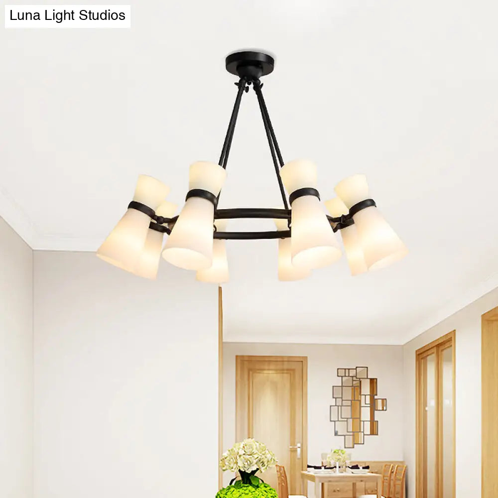 Modern Opal Glass Chandelier - Wide Flare 16 Bulbs Black/Gold Pendant Light Fixture