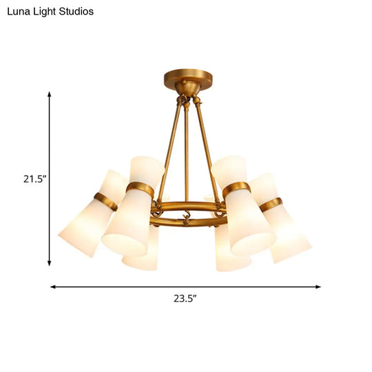 Modern Wide Flare Ceiling Chandelier With Opal Glass - 16 Bulbs Black/Gold