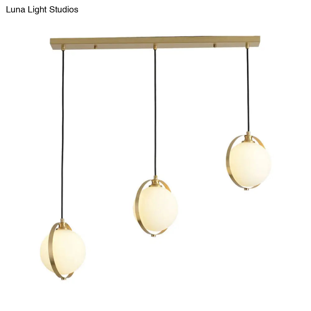 Modern Opal Glass Ball Suspension Pendant Lamp With 3 Heads In Gold