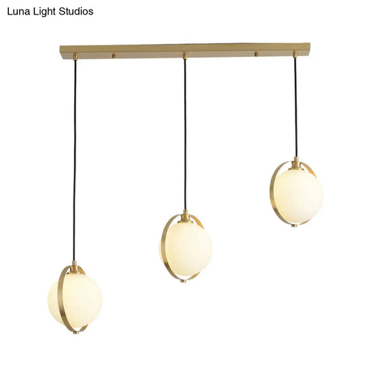 Modern Opal Glass Ball Suspension Pendant Lamp With 3 Heads In Gold