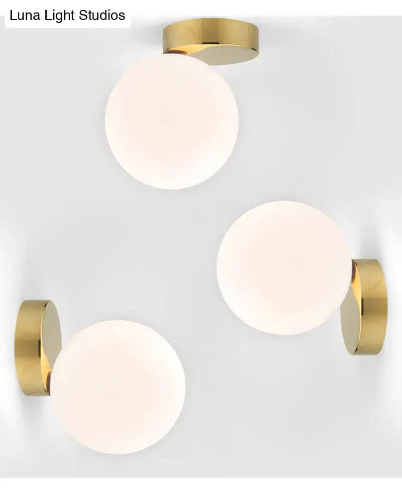 Modern Opal Glass Flush Mount With 1-Light Spherical Shade For Hallway Lighting