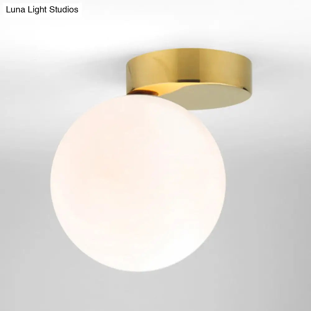 Modern Opal Glass Flush Mount With 1-Light Spherical Shade For Hallway Lighting