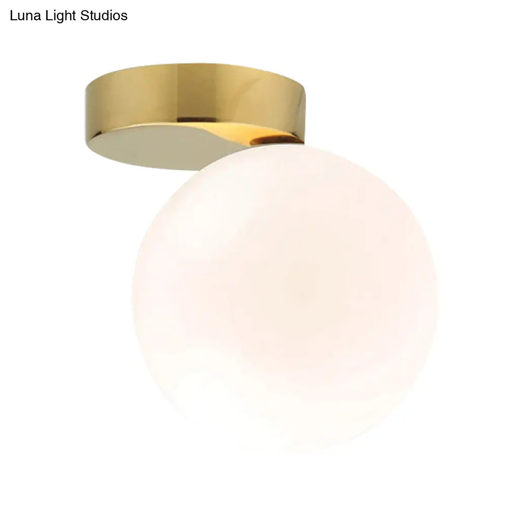 Modern Opal Glass Flush Mount With 1-Light Spherical Shade For Hallway Lighting
