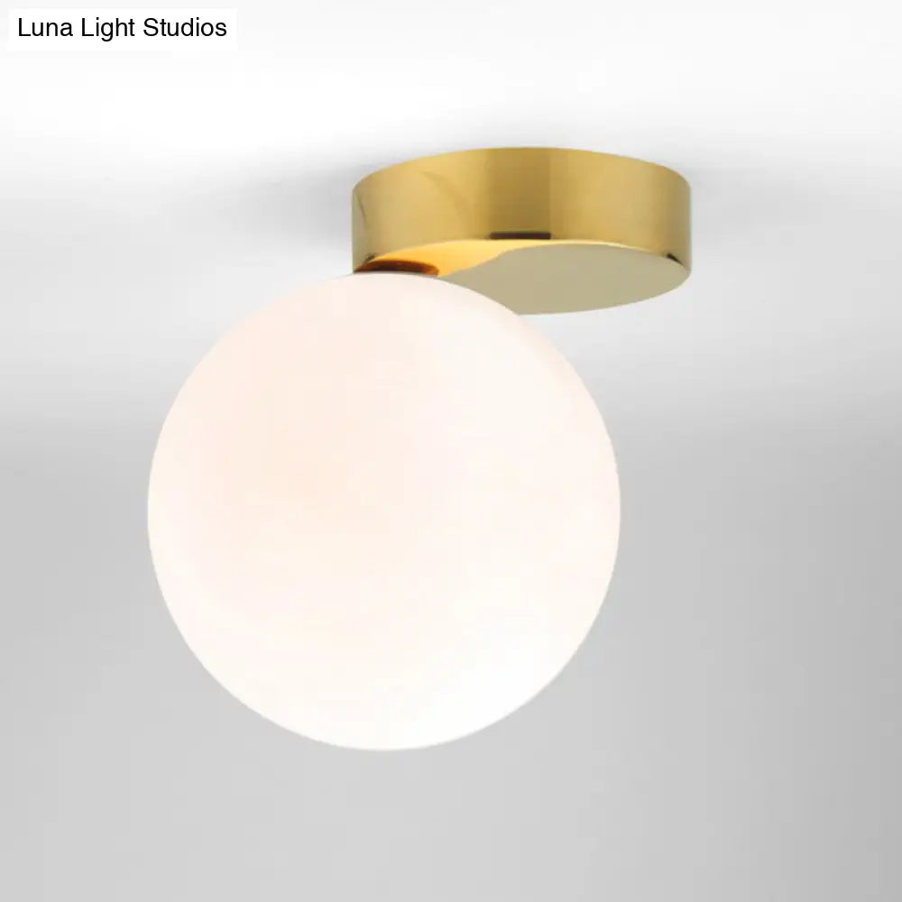 Modern Opal Glass Flush Mount With 1-Light Spherical Shade For Hallway Lighting
