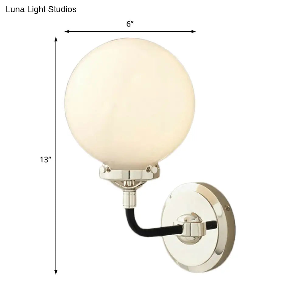 Modern Opal Glass Sconce Light With Globe Shade In Antique Brass/Chrome