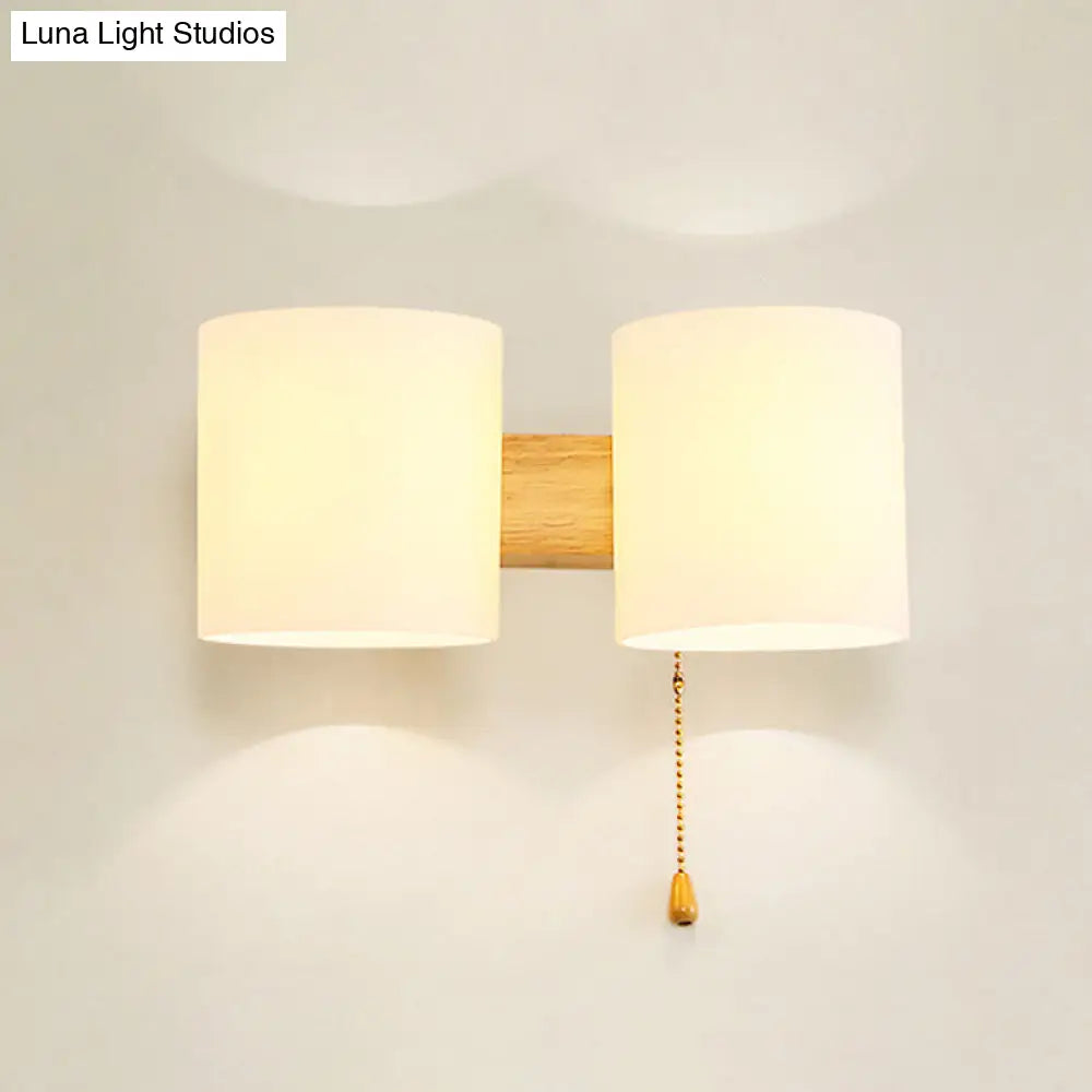 Modern Opaline Glass 2-Light Wall Mount With Pull Chain - Beige
