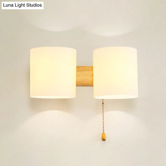 Modern Opaline Glass 2-Light Wall Mount With Pull Chain - Beige