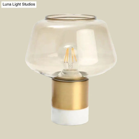 Modern Open-Top Glass Night Light With Gold Plug-In Table Lamp & Marble Base