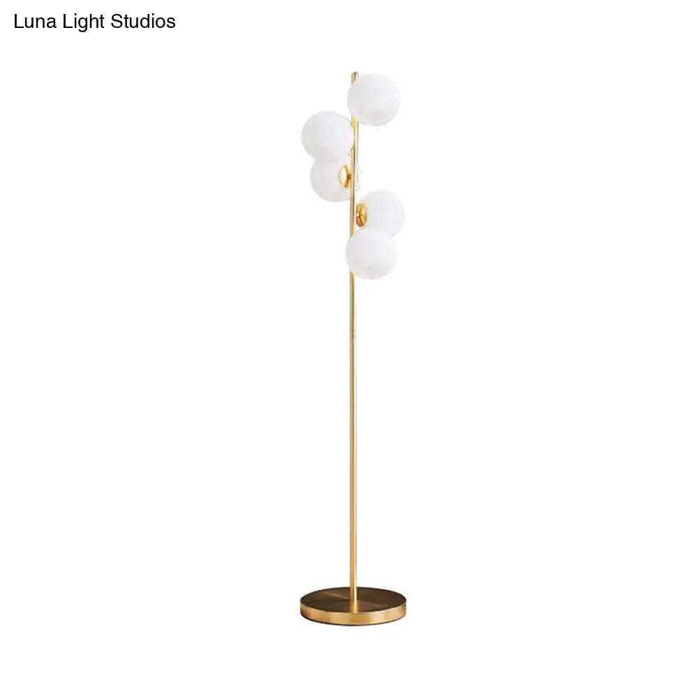Modern Orb Floor Lamp: Milky Glass 5-Light Gold Lighting For Living Room
