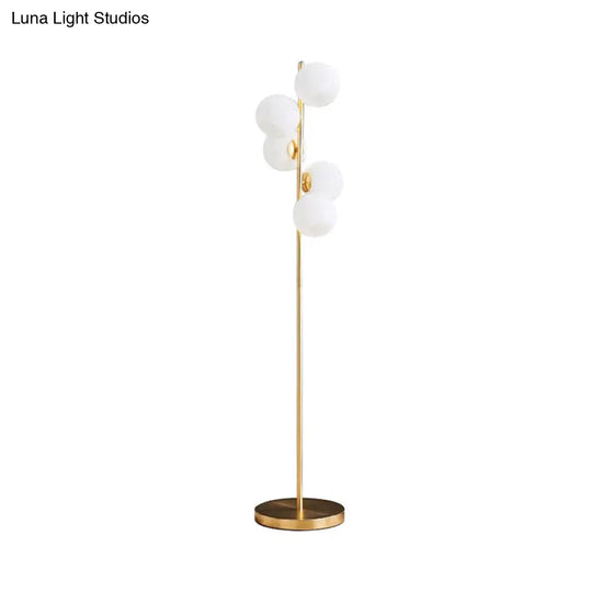 Modern Orb Floor Lamp: Milky Glass 5-Light Gold Lighting For Living Room