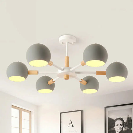 Modern Orb Hanging Chandelier With 6 Lights - Metal Pendant Fixture For Living Room Grey