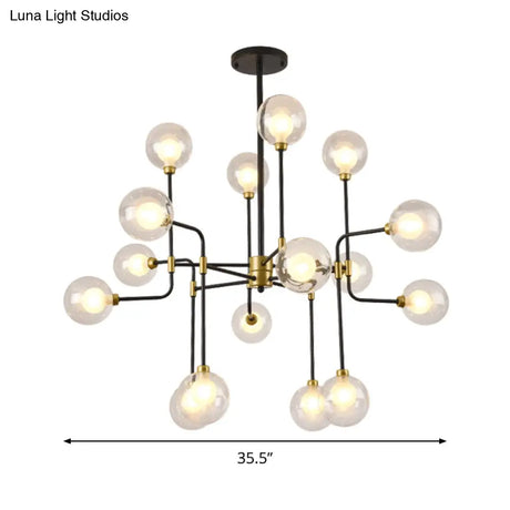 Modern Orb Hanging Chandelier With Clear Glass 8/16 Bulbs Suspended Lighting Fixture In Black/Gold