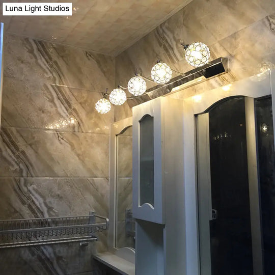 Modern Orbit Wall Sconce With Clear Crystal & 3/4 Lights In Black Finish Warm/White Vanity Mirror