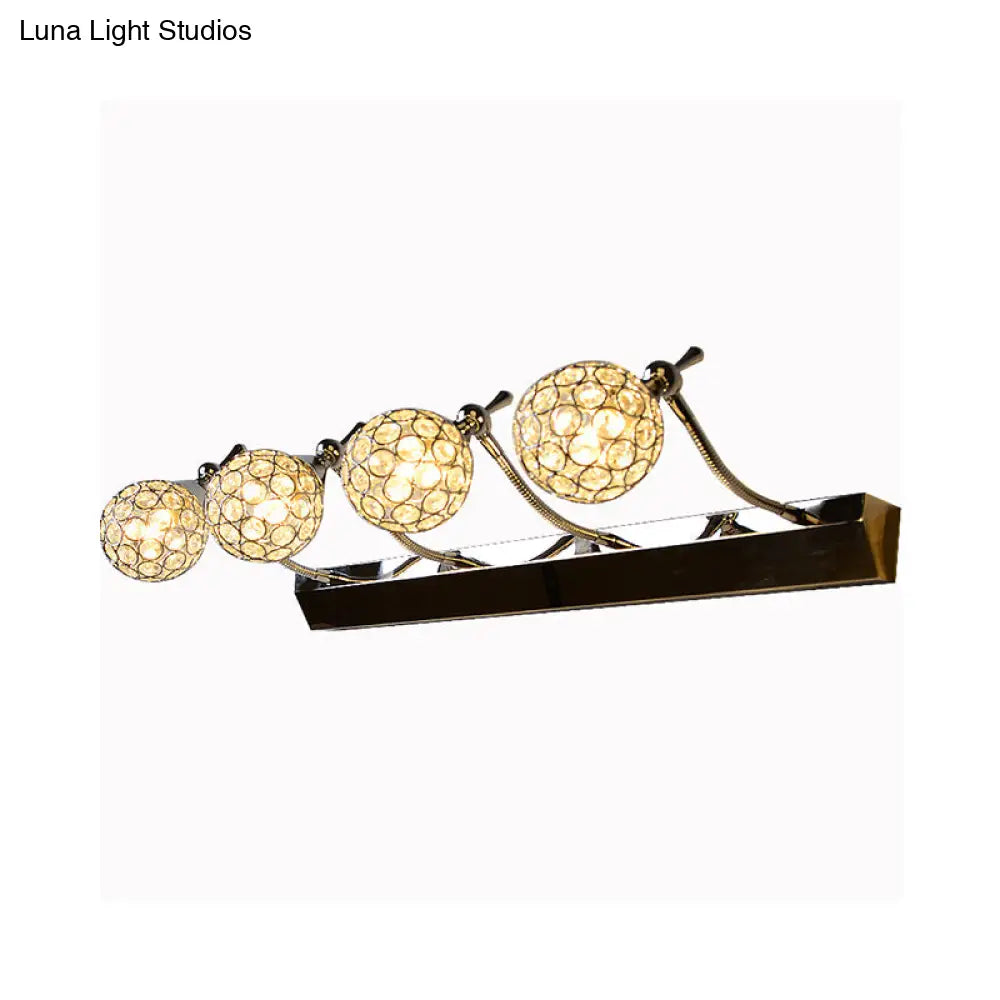 Modern Orbit Wall Sconce With Clear Crystal & 3/4 Lights In Black Finish Warm/White Vanity Mirror
