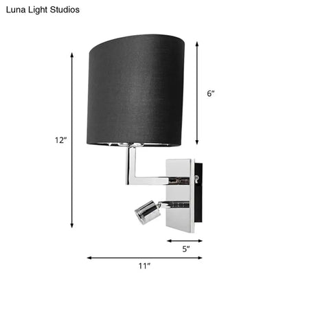 Modern Oval Black Fabric Led Wall Sconce Light For Bedside