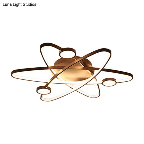 Modern Oval Flush Ceiling Lamp With Led Acrylic White/Coffee Finish In Warm Light -