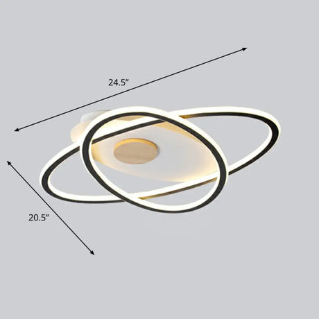 Modern Oval Flush Mount Led Ceiling Light Fixture For Bedroom Black / 20.5’(53Cm) Remote Control