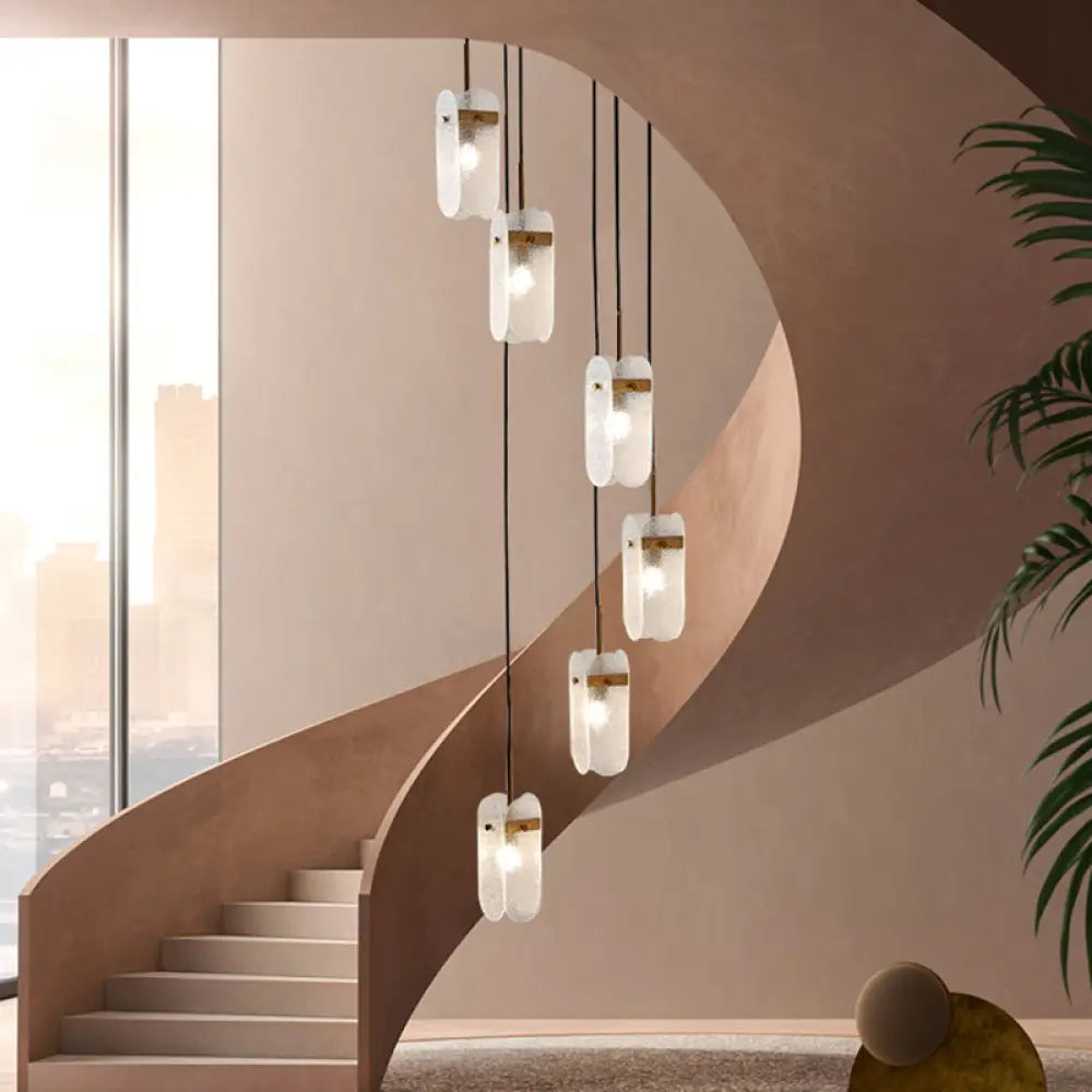 Modern Oval Panel Pendant Light Fixture For Glass Staircase 6 / Clear