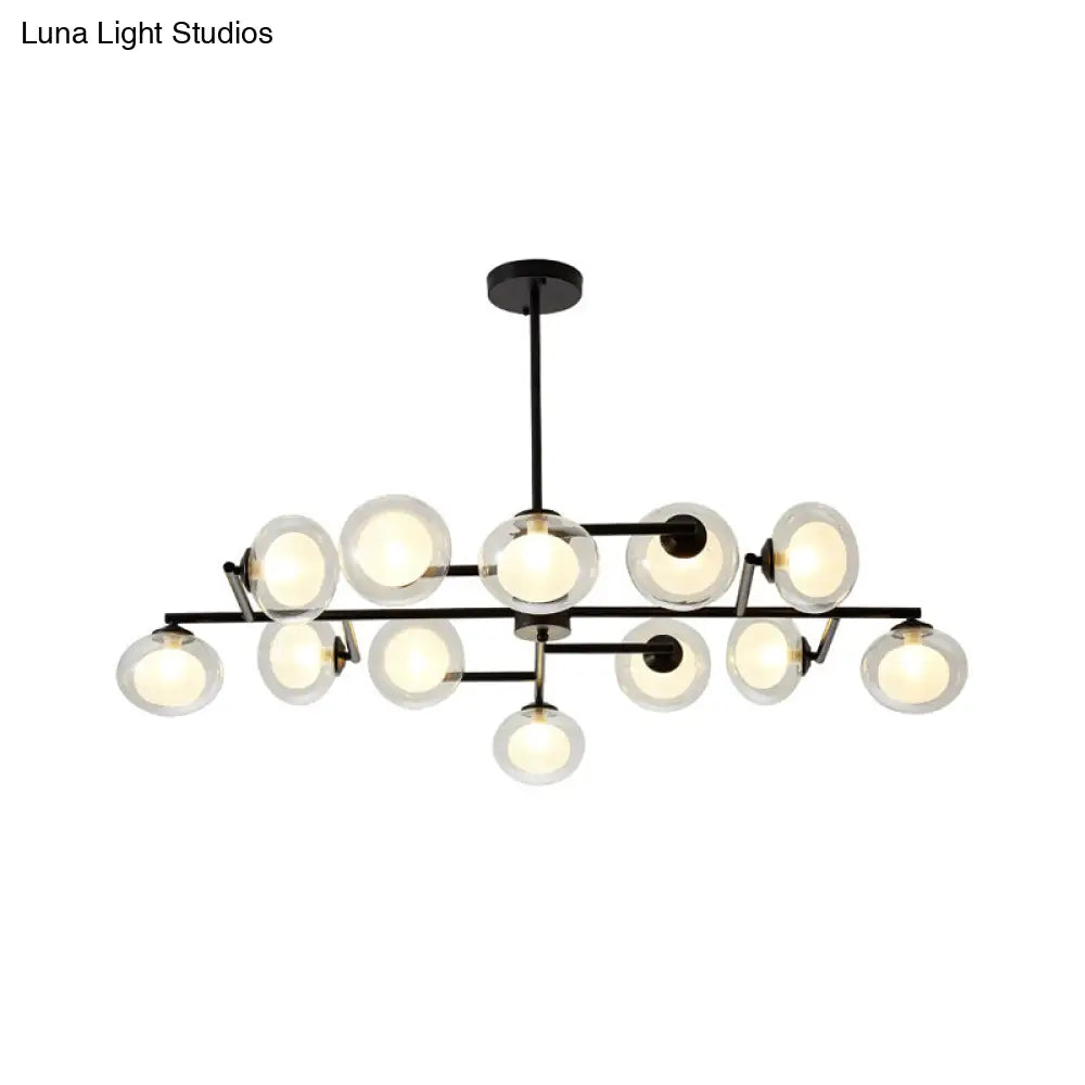 Modern Oval Shade Island Light - 8/12 Lights Glass Suspension In Black/White