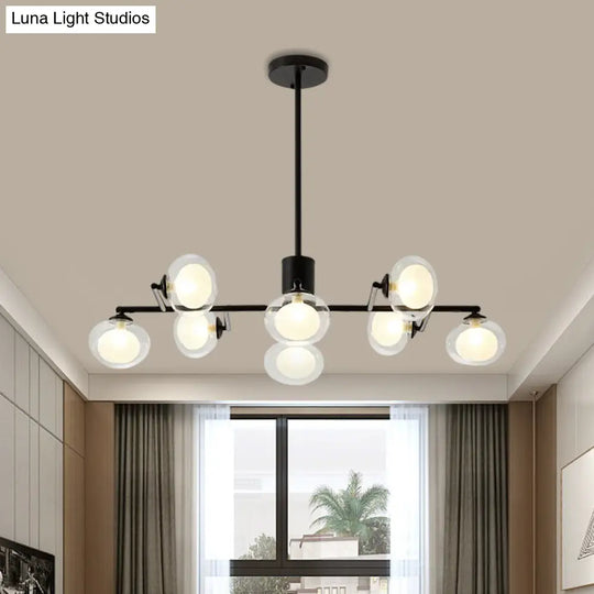 Modern Oval Shade Island Light - 8/12 Lights Glass Suspension In Black/White