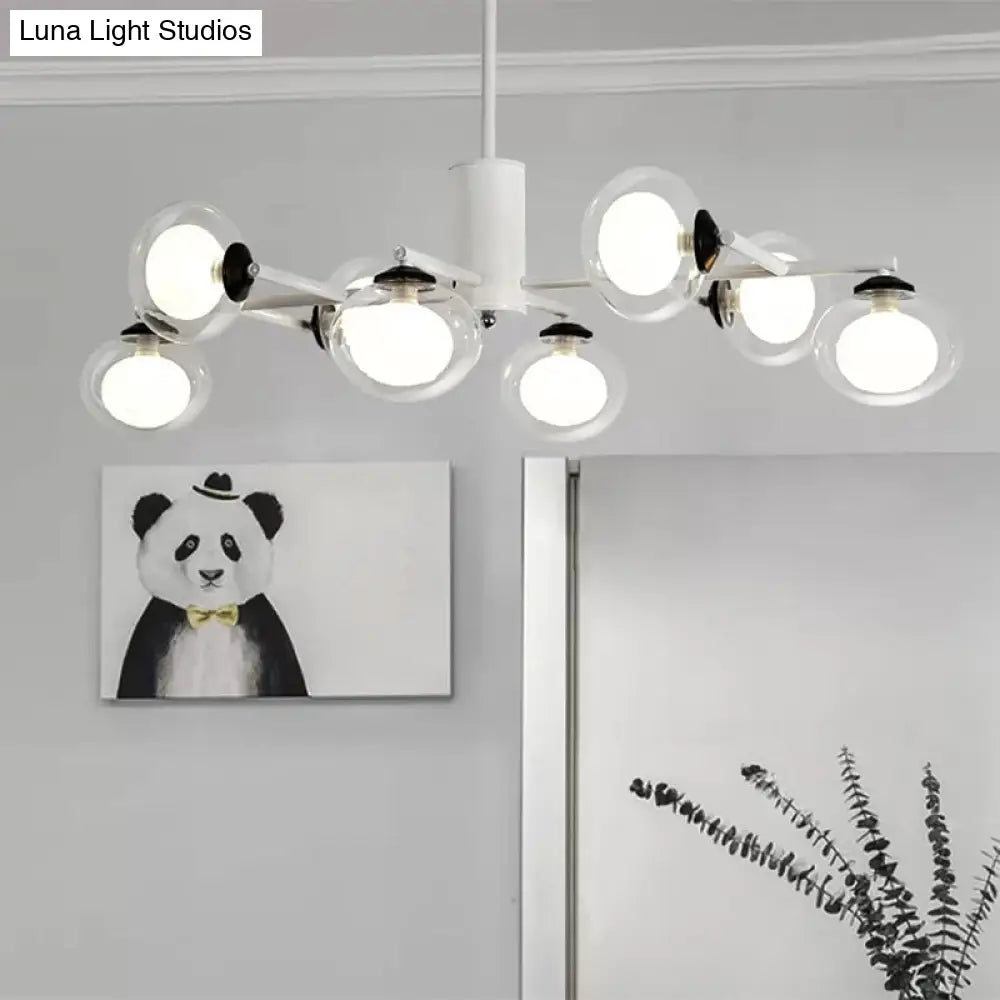 Modern Oval Shade Island Light - 8/12 Lights Glass Suspension In Black/White 8 / White